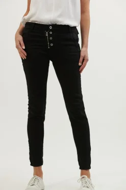 Women Italian Star Button Jean - Black
