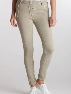 Women Italian Star Button Jean - Beige
