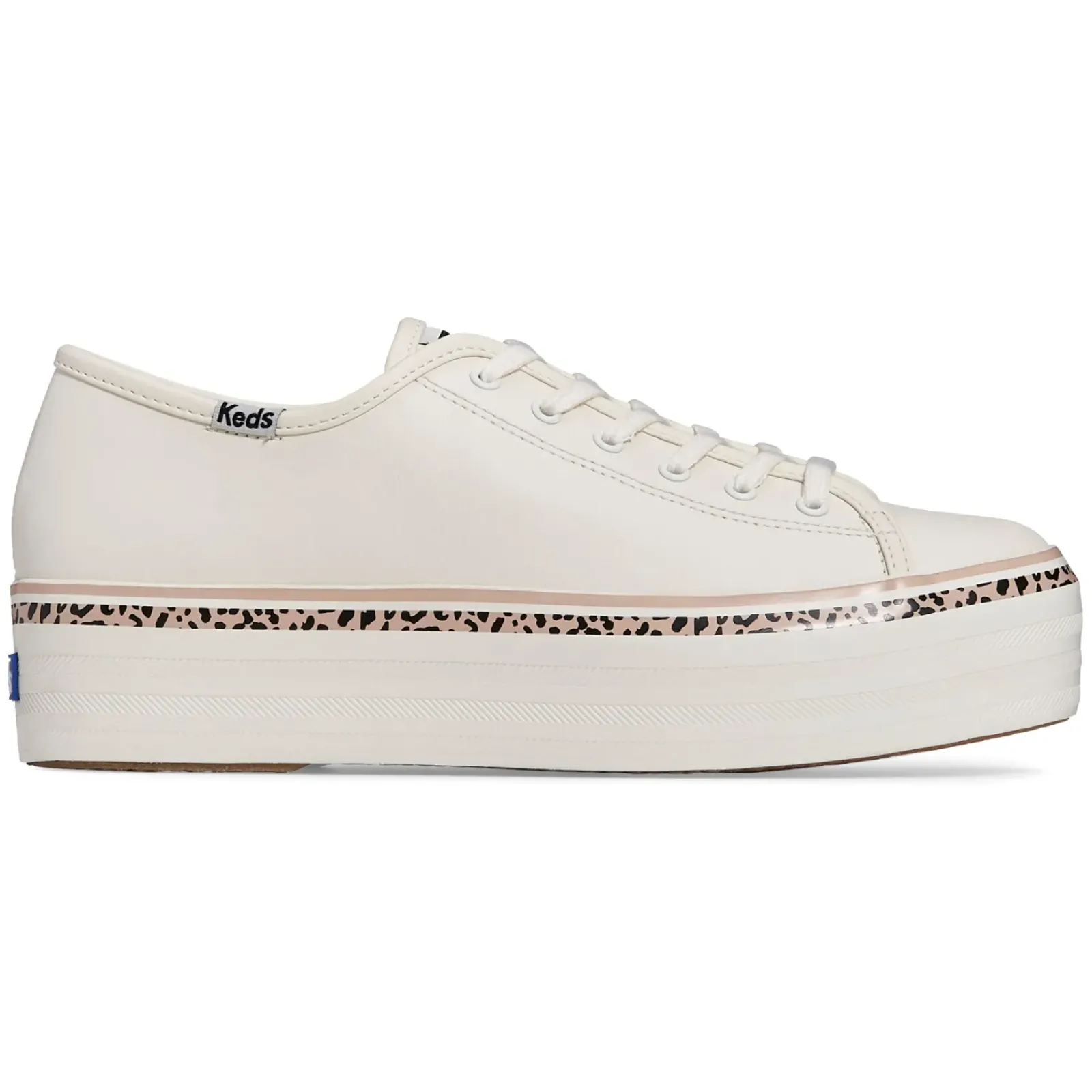 Keds Triple Up Leather Leopard Stripe - White/Tan