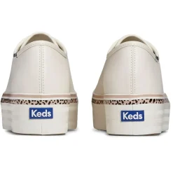 Keds Triple Up Leather Leopard Stripe - White/Tan