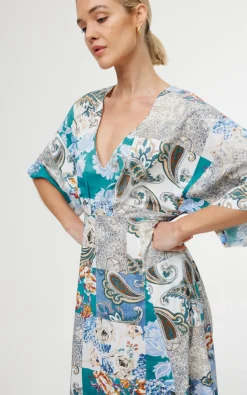 Women Kinney Ellis Dress - Cyan Patchwork