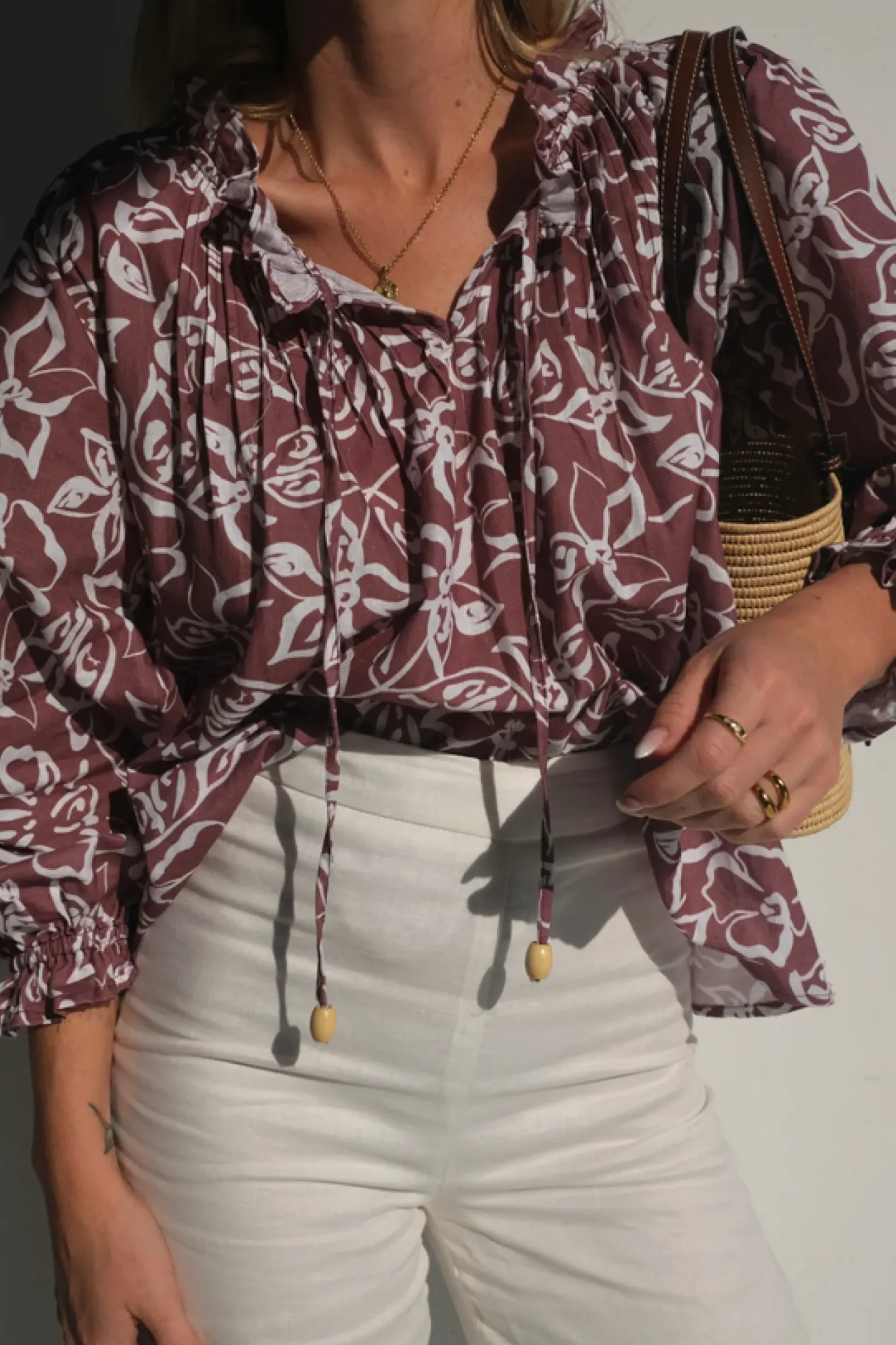 Women Lunar Fox Charlotte Linen Blouse - Sangria