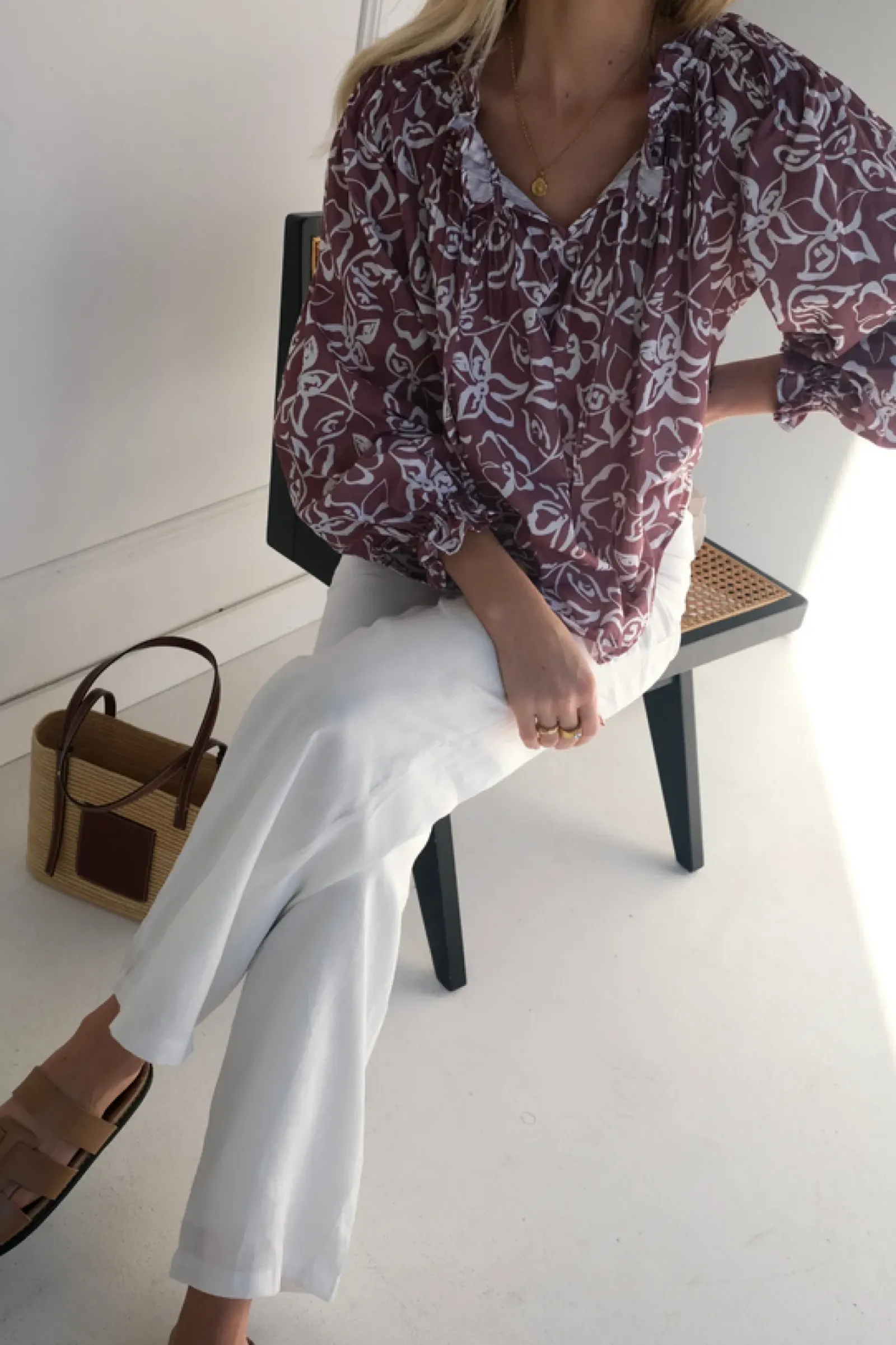 Women Lunar Fox Charlotte Linen Blouse - Sangria