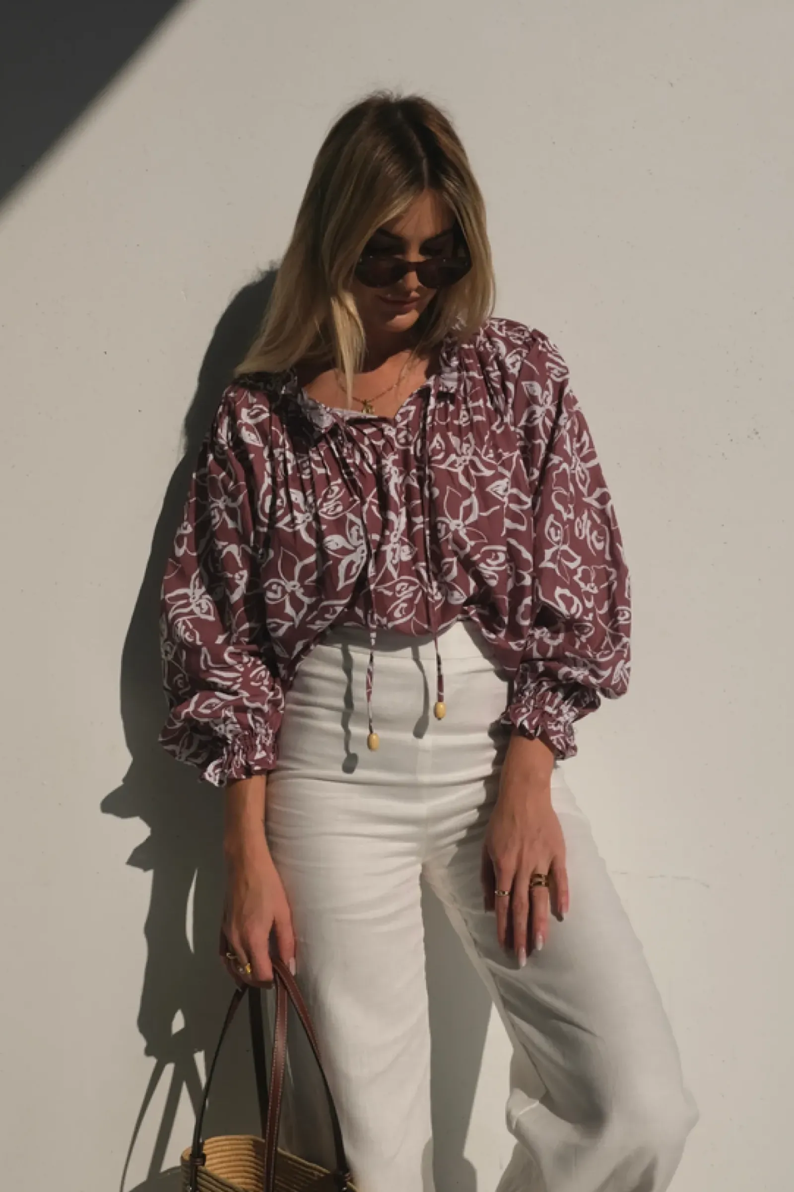 Women Lunar Fox Charlotte Linen Blouse - Sangria