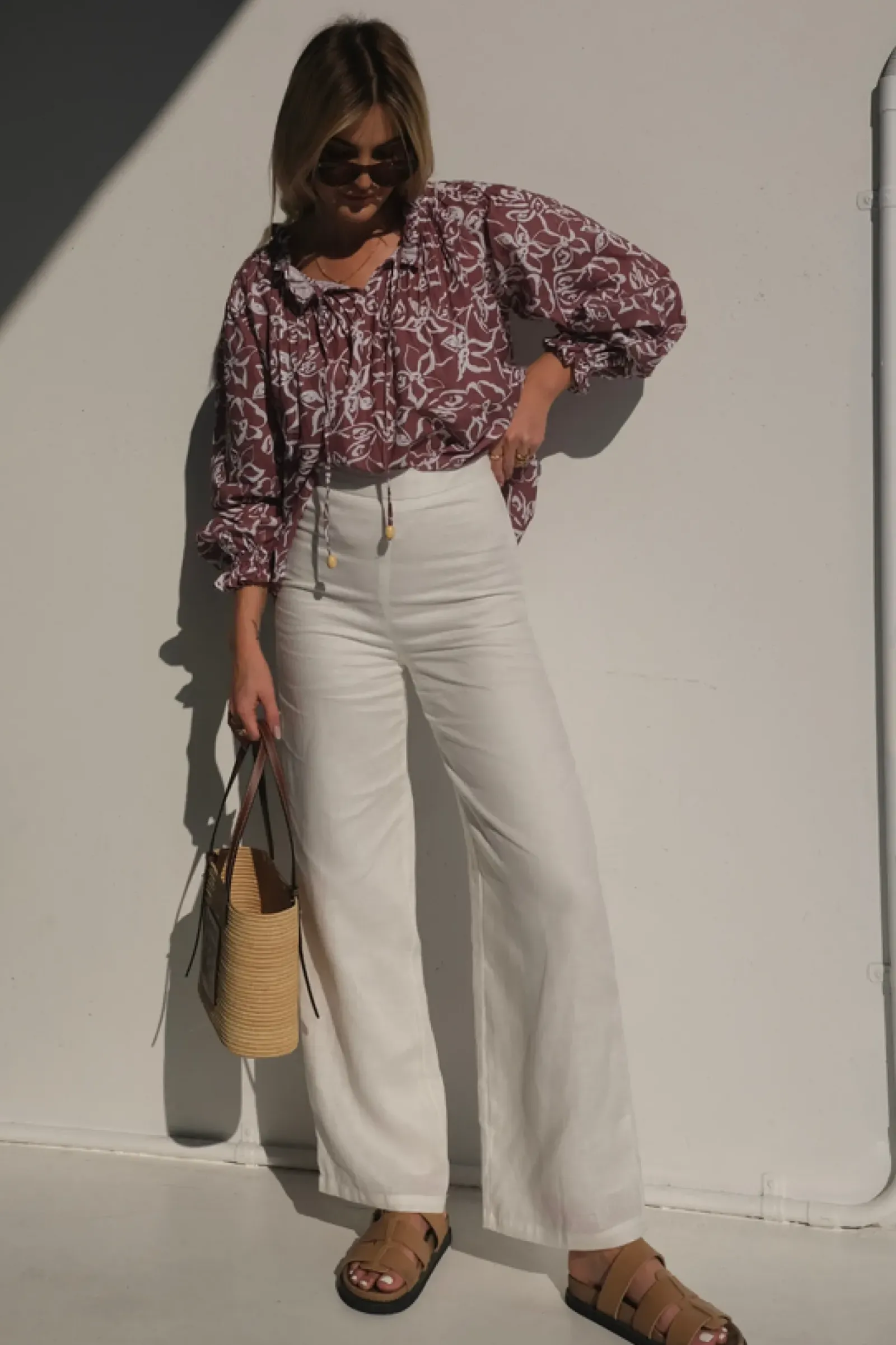 Women Lunar Fox Charlotte Linen Blouse - Sangria