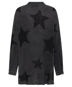 Women One Teaspoon Black Star Muslin Longline Shirt - Charcoal