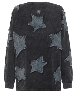 Women One Teaspoon Denim Star Boyfriend Longsleeve Tee - Black Acid