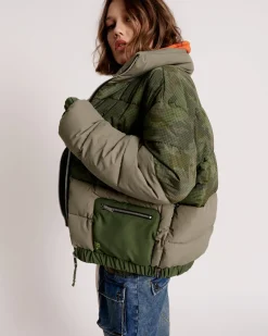 Women One Teaspoon Dirtee Love Camo Puffa Jacket - Khaki