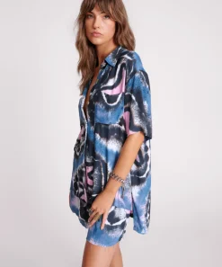 Women One Teaspoon Hand Painted Floral Short Sleeve Shirt - Multi