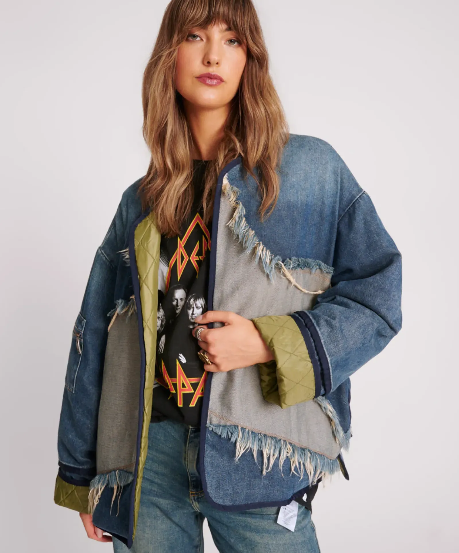 Women One Teaspoon Wadded Jacket - Memphis Light Star Denim