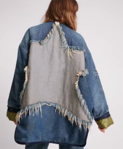 Women One Teaspoon Wadded Jacket - Memphis Light Star Denim