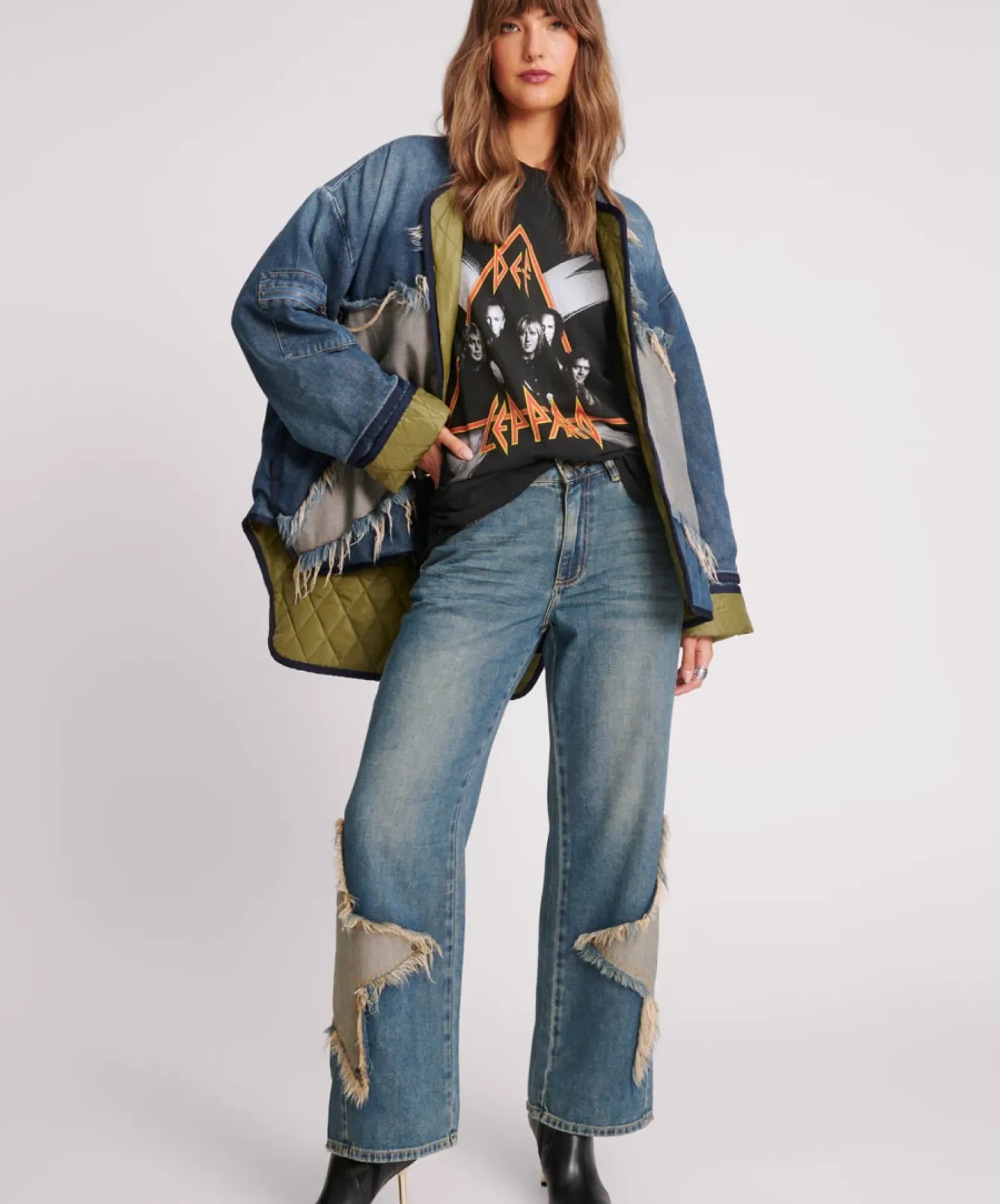 Women One Teaspoon Wadded Jacket - Memphis Light Star Denim