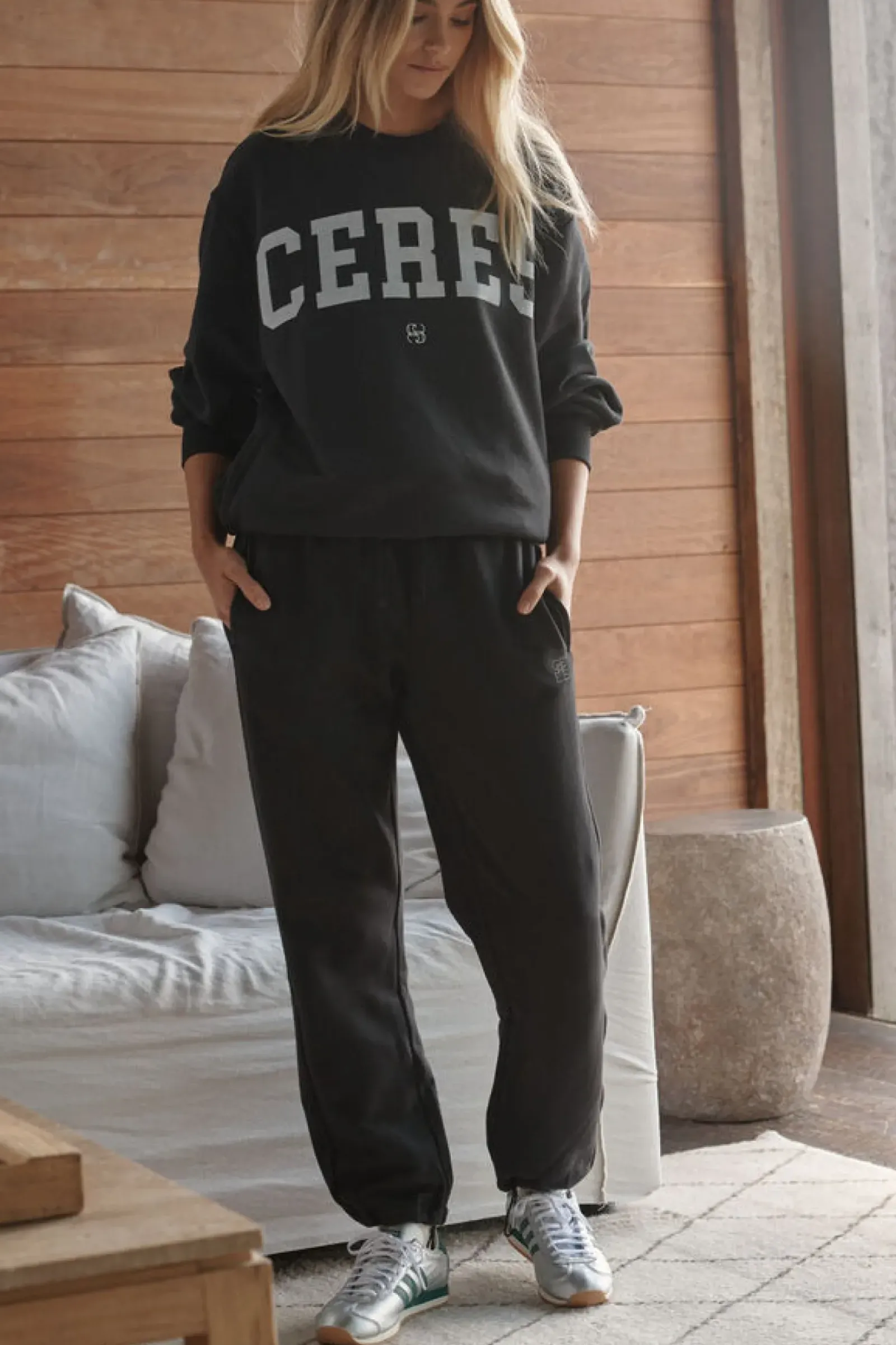 Women Ceres Life Oversized Slouchy Crew - Phantom Heritage Logo