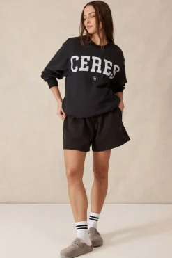 Women Ceres Life Oversized Slouchy Crew - Phantom Heritage Logo