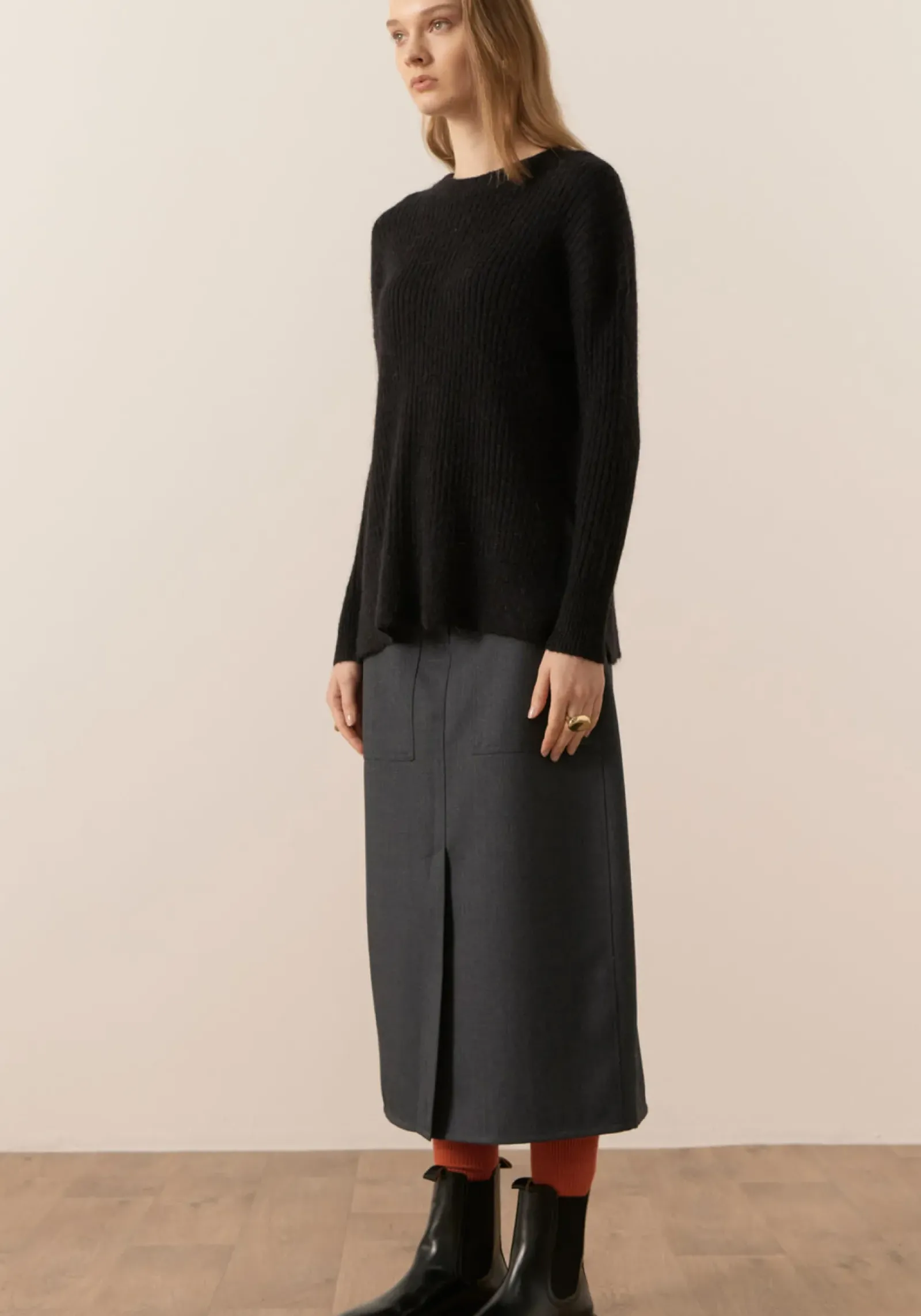 Women Pol Fitch Ribbed Knit - Black