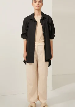 Women Pol Lagoon Drape Back Shirt- Black