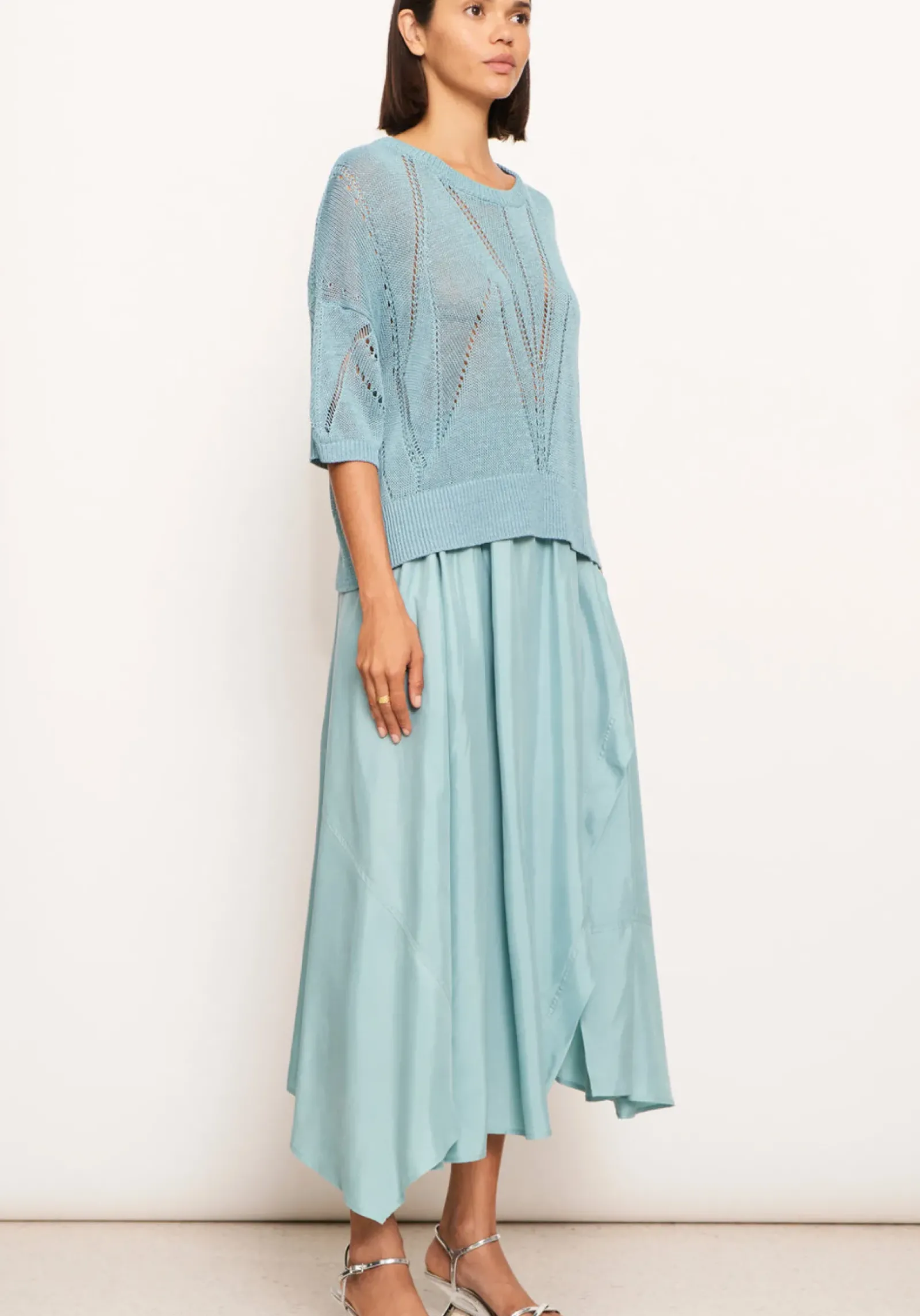 Women Pol Pier Knit Tee- Blue