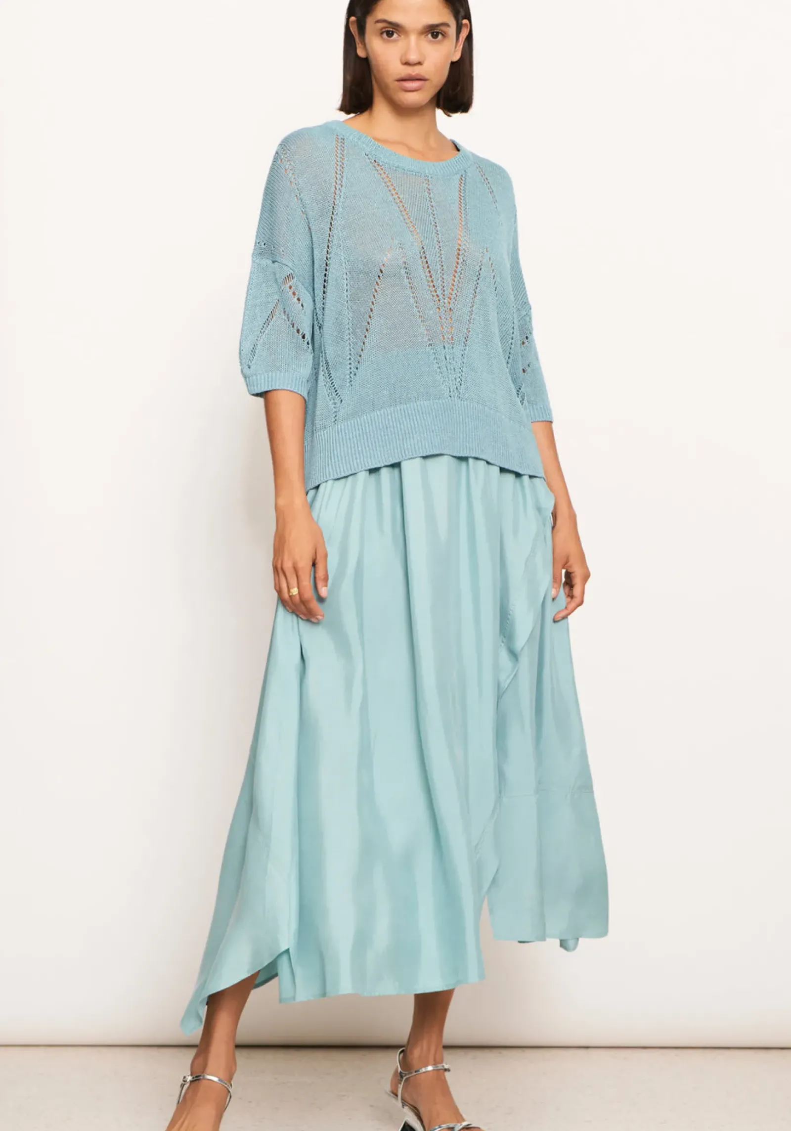 Women Pol Pier Knit Tee- Blue