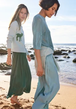 Women Pol Pier Knit Tee- Blue