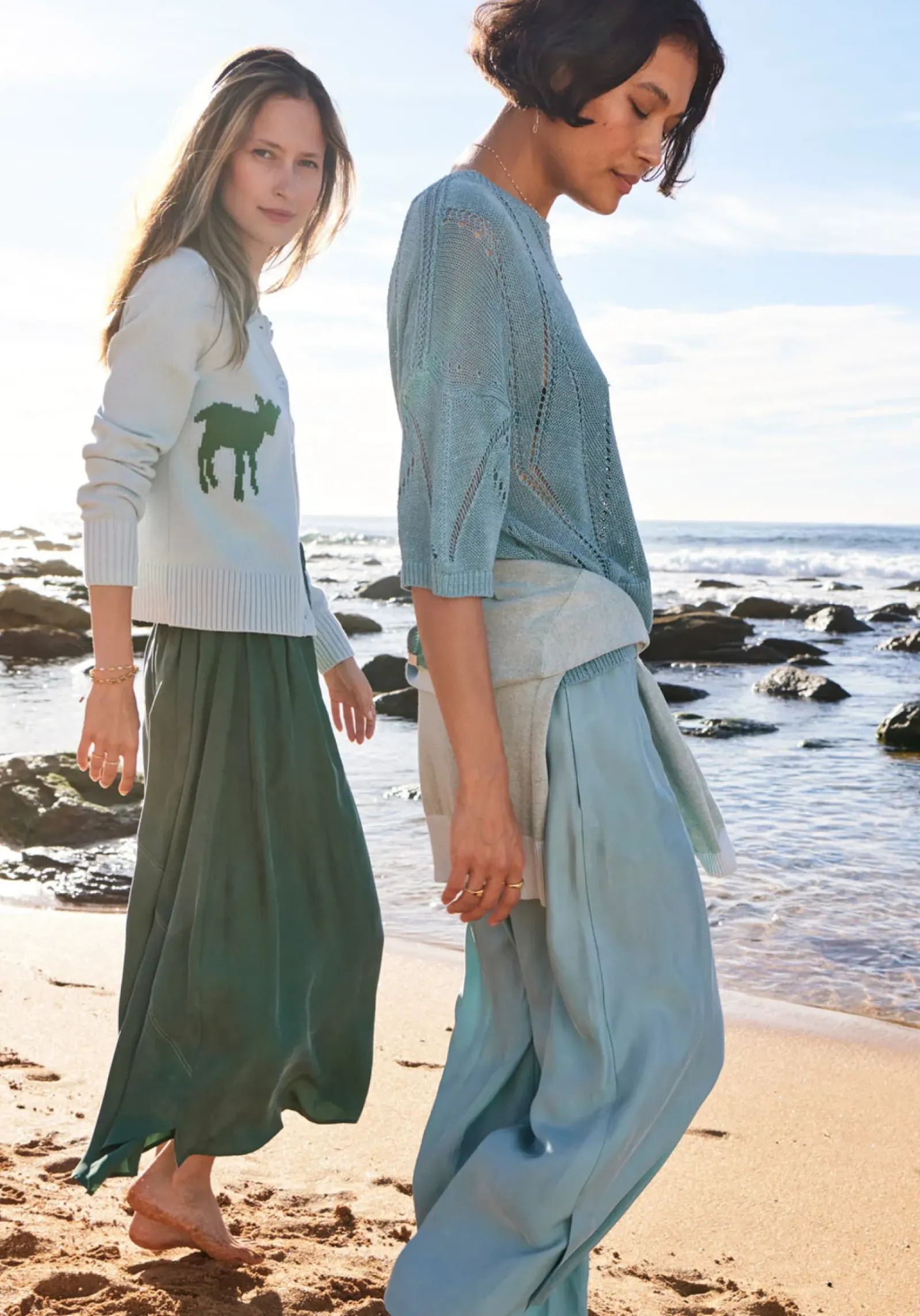 Women Pol Pier Knit Tee- Blue