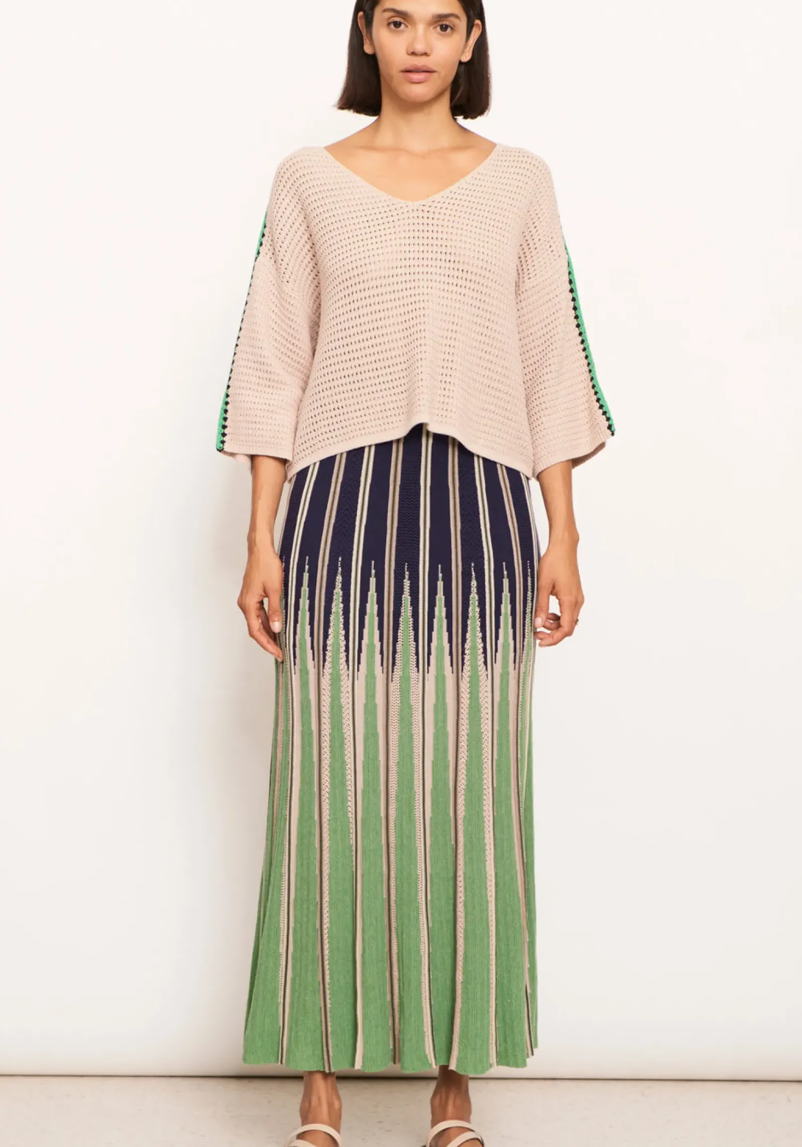 Women Pol Xander Crochet Tee - Pebble/Ink/Green