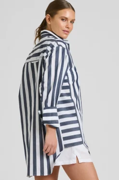 Women Shirty Clothing Shirty Andrea Oversized Boyfriend Shirt- Navy Stripe