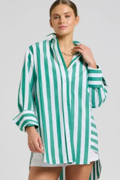 Women Shirty Clothing Shirty Andrea Oversized Boyfriend Shirt- Green Stripe
