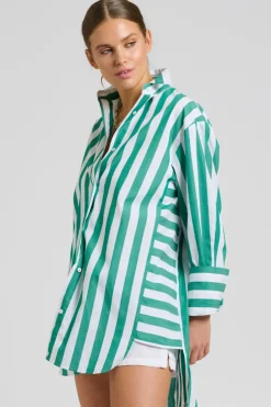 Women Shirty Clothing Shirty Andrea Oversized Boyfriend Shirt- Green Stripe