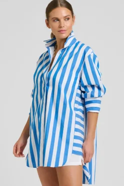 Women Shirty Clothing Shirty Andrea Oversized Boyfriend Shirt- Mid Blue Stripe