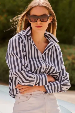 Women Shirty Clothing Shirty Elodie Girlfriend Shirt - Navy Wide Stripe