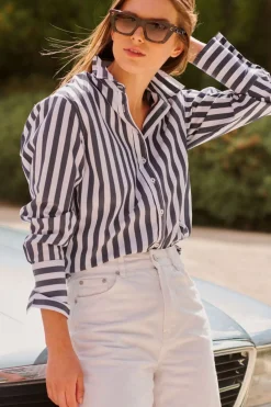 Women Shirty Clothing Shirty Elodie Girlfriend Shirt - Navy Wide Stripe