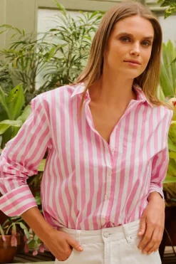 Women Shirty Clothing Shirty Elodie Girlfriend Shirt - Pink Wide Stripe