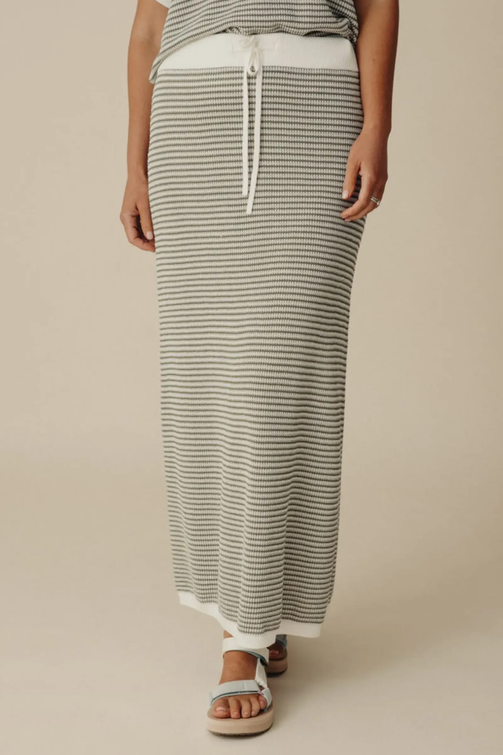 Women Talamaya Lattice Knitted Skirt - Dusty Olive & Cream