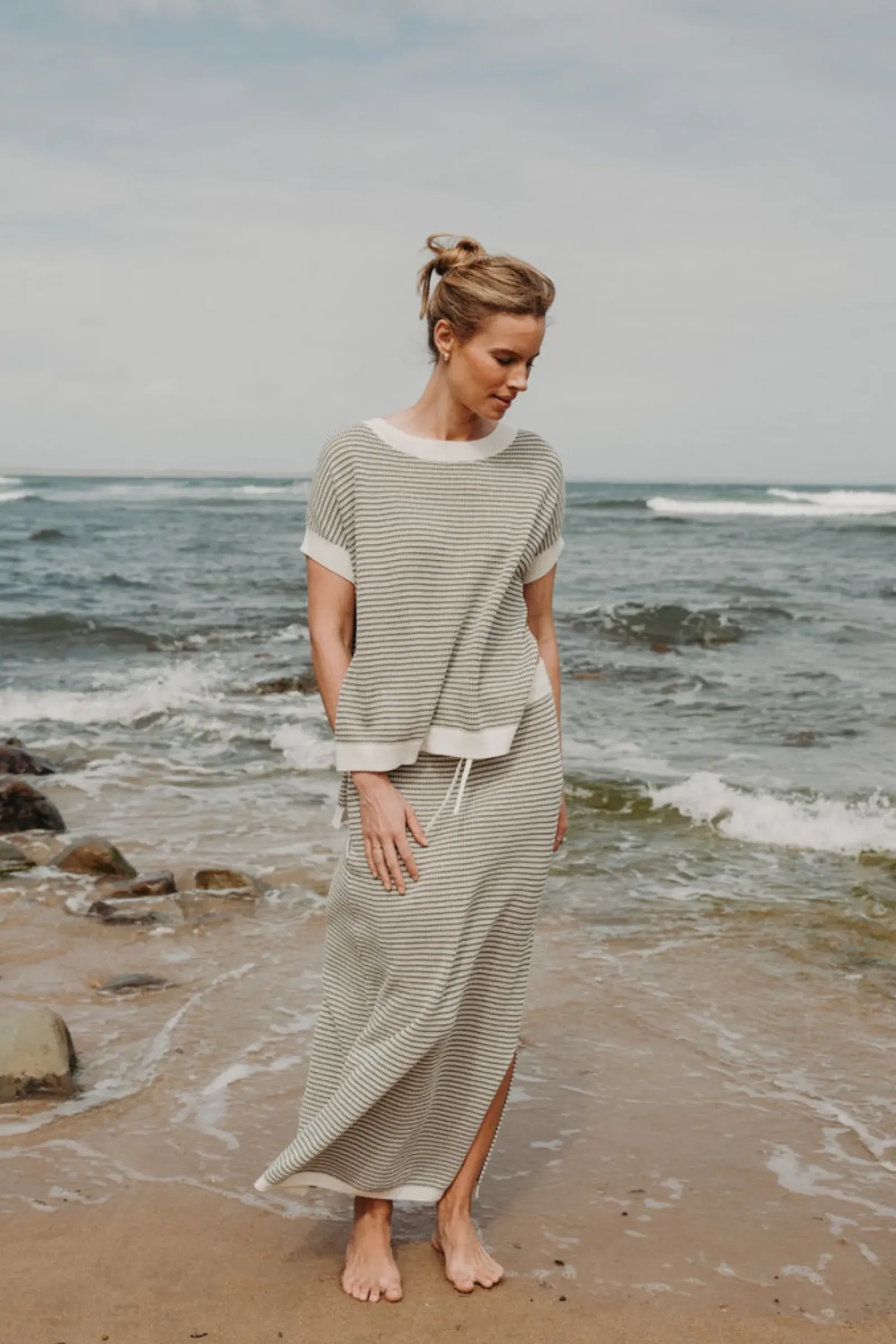 Women Talamaya Lattice Knitted Skirt - Dusty Olive & Cream