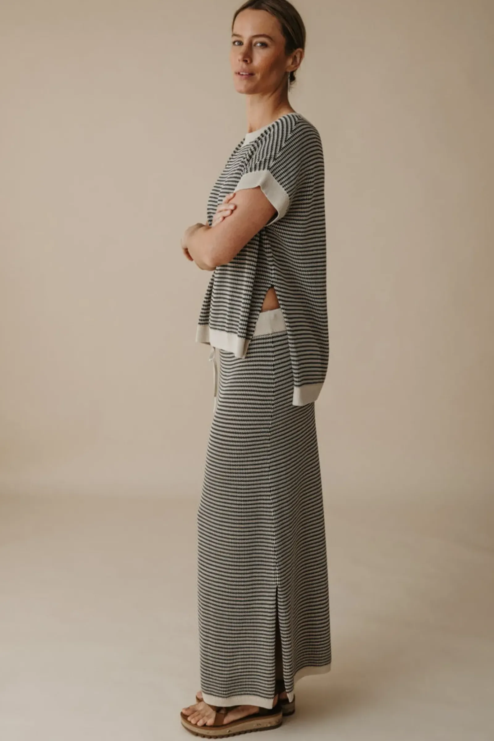 Women Talamaya Lattice Knitted Skirt - Washed Black & Soft Gold