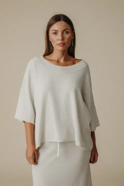Women Talamaya Retreat Cotton Twist Tee Pullover - Silver & Salt