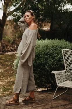 Women Talamaya Retreat Cotton Twist Pant - Dusty Olive & White