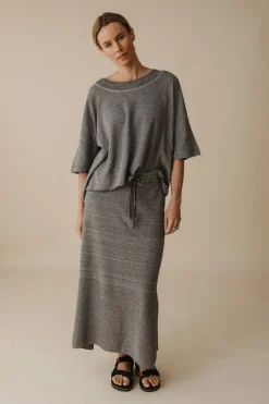 Women Talamaya Retreat Cotton Twist Tee Pullover - Washed Black & Silver