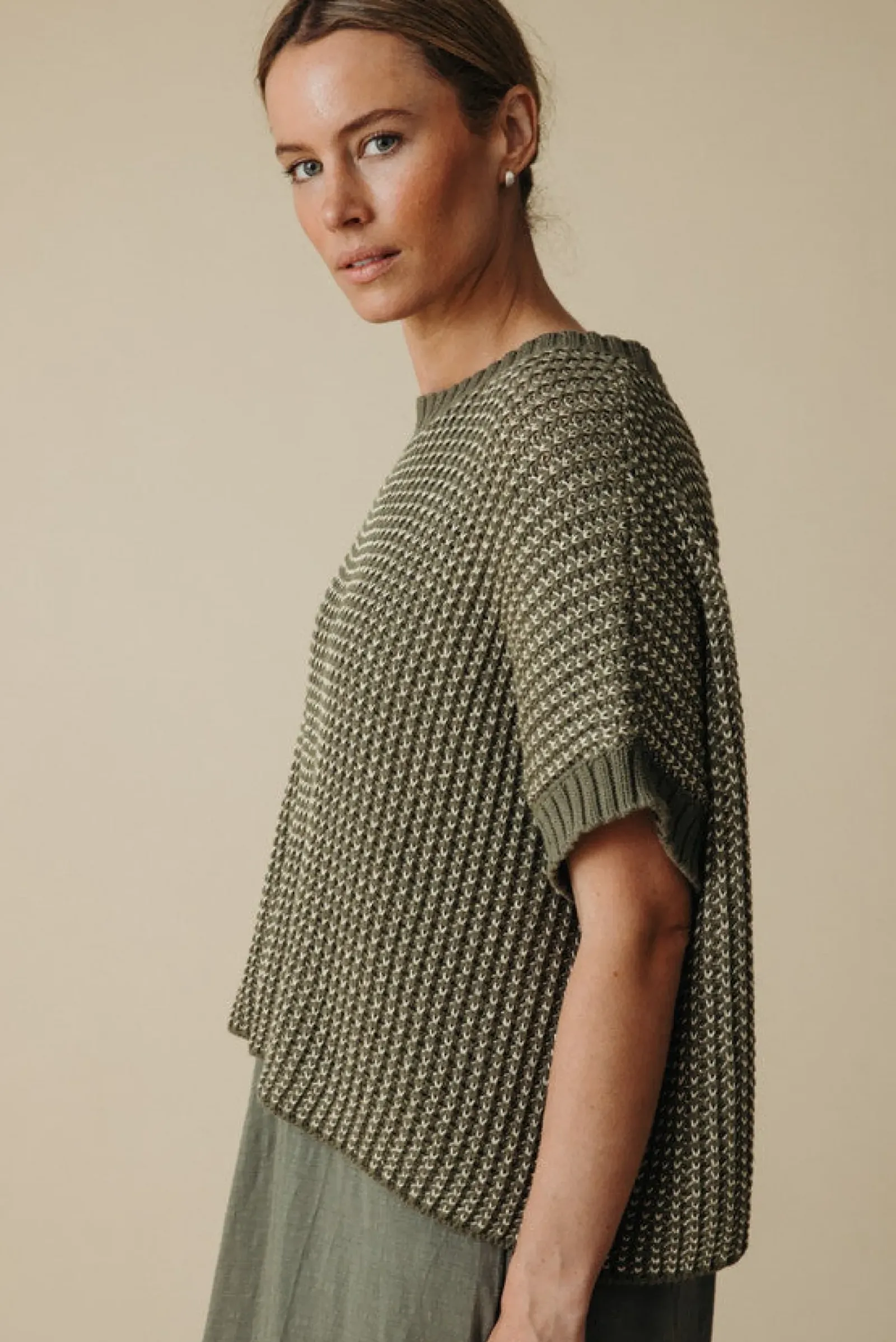 Women Talamaya Sunray Rib Crop Pullover - Dusty Olive