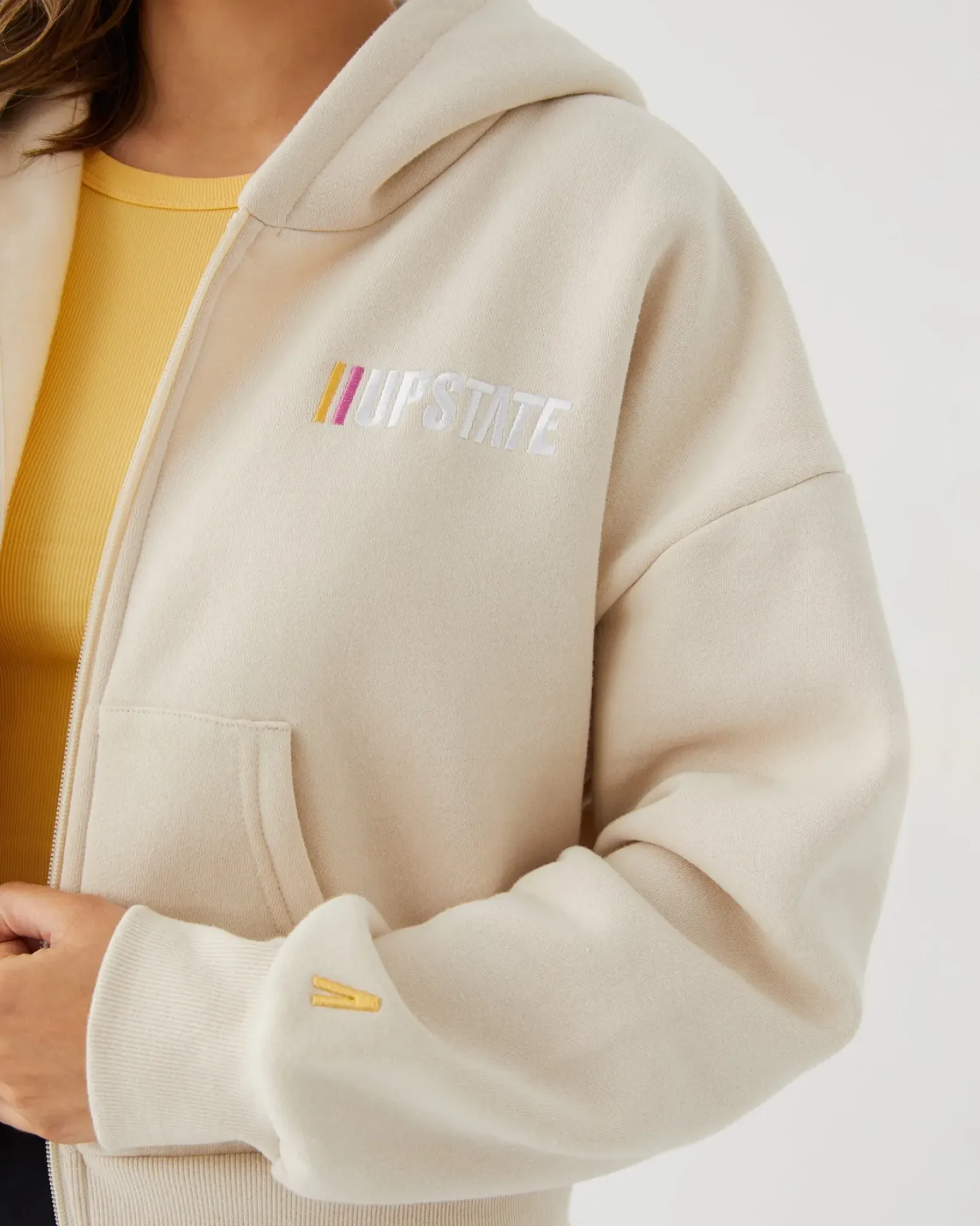 Women Upstate Zip Through Cropped Hoodie- Chalk Multi