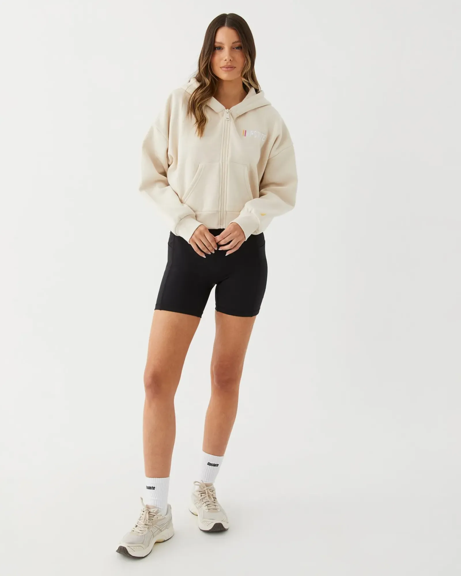 Women Upstate Zip Through Cropped Hoodie- Chalk Multi
