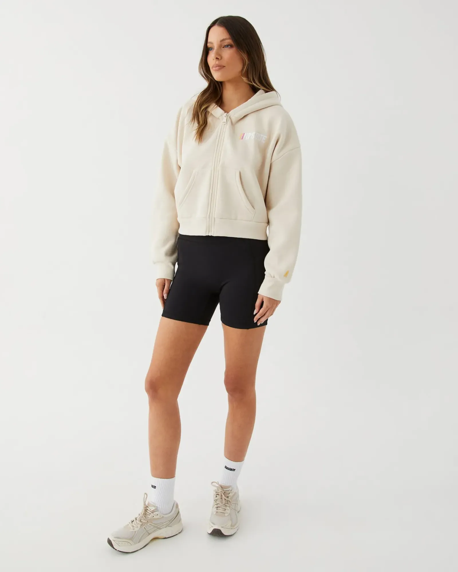 Women Upstate Zip Through Cropped Hoodie- Chalk Multi