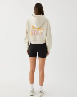 Women Upstate Zip Through Cropped Hoodie- Chalk Multi