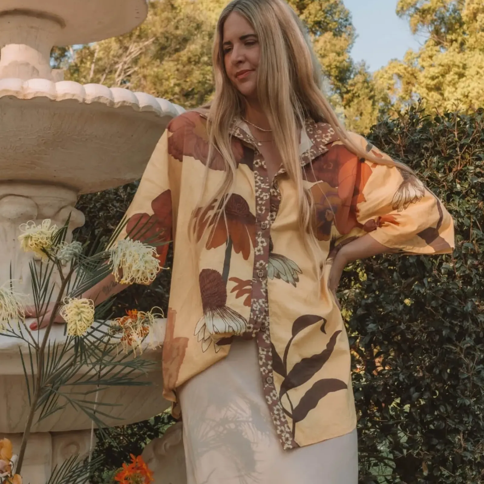 Women Wandering Folk Glades Over Swim Shirt - Chamomile