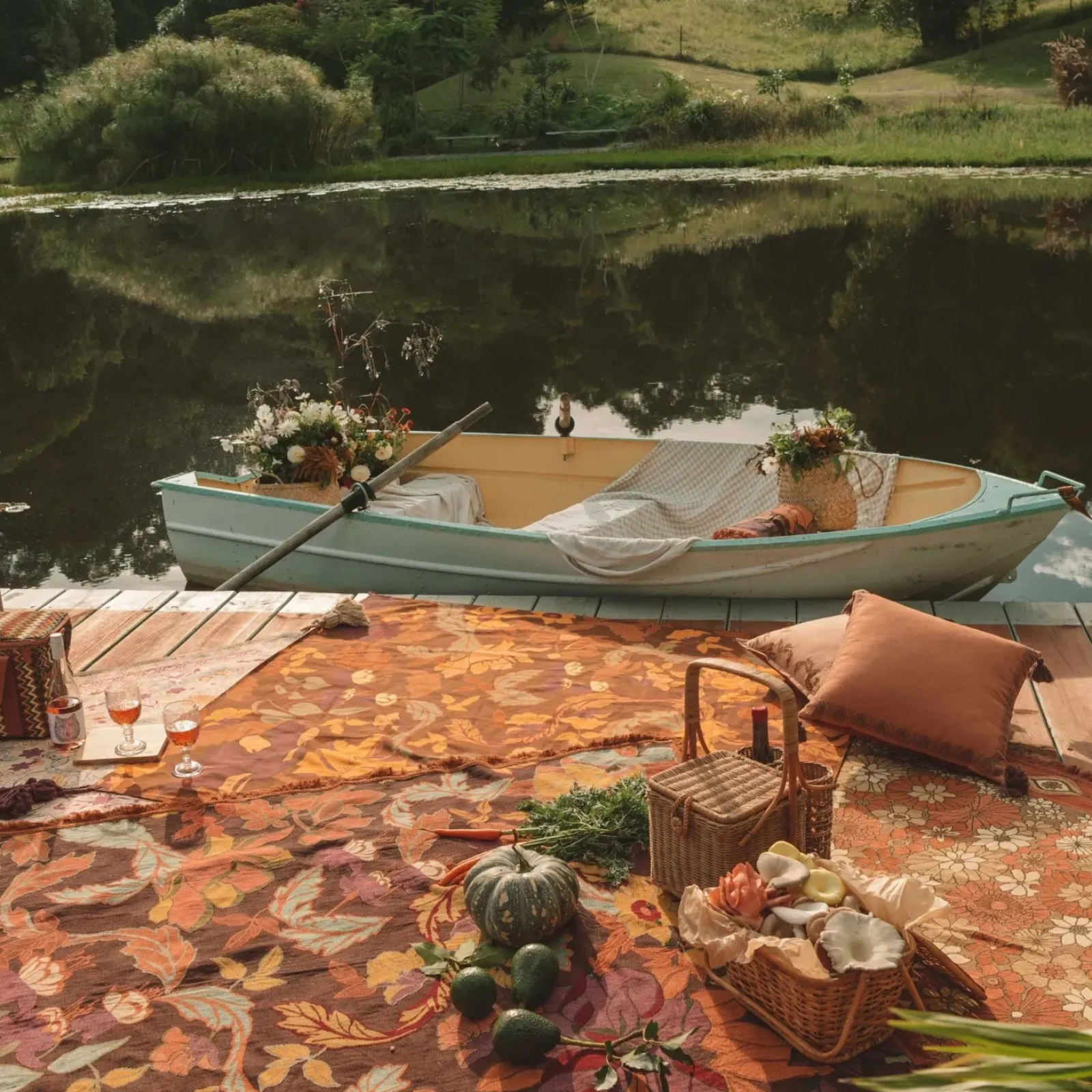 Wandering Folk Picnic Rug - Plum